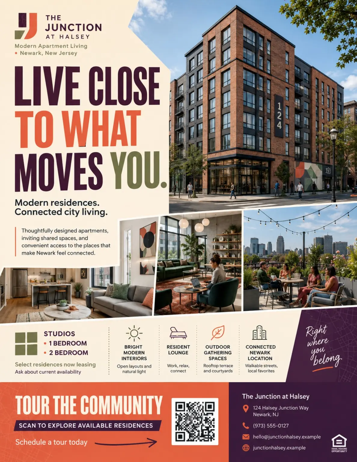 Fictional Junction at Halsey apartment leasing flyer