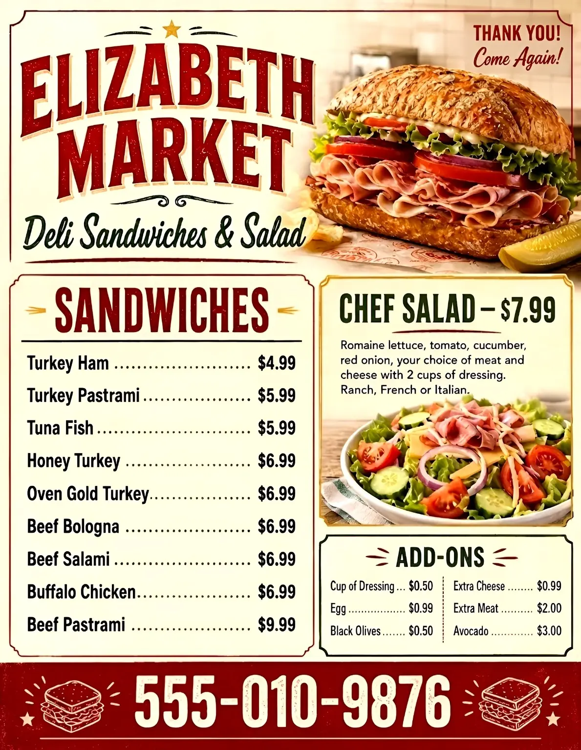 Elizabeth Market menu design for a real business
