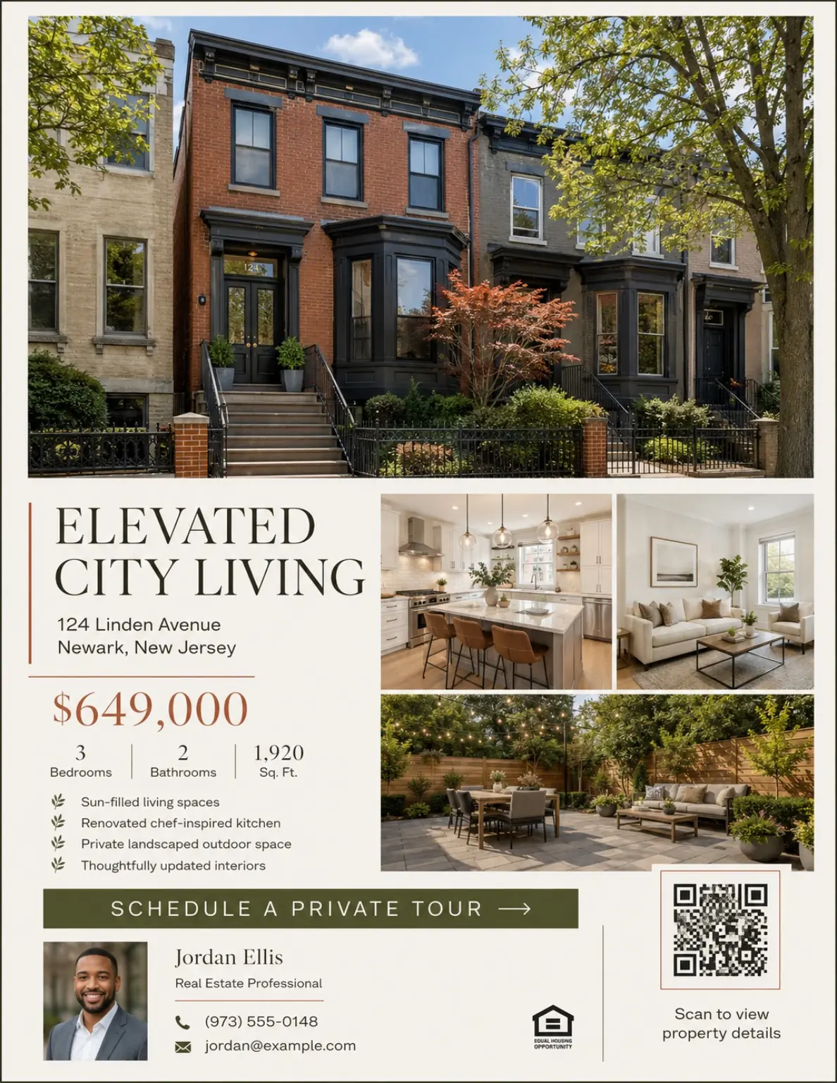 Fictional Newark residential real estate listing flyer